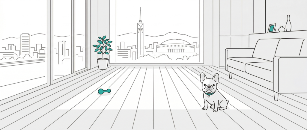 福岡・九州のリビングフローリングにフロアコーティングを施工した美しい仕上がりのイメージ