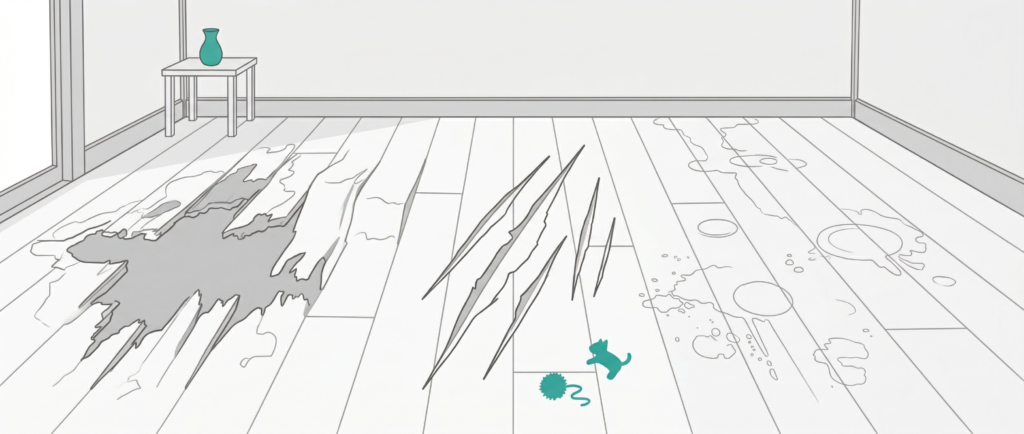 腐食・変形・深い傷など床研磨が向かないフローリングの状態イメージ