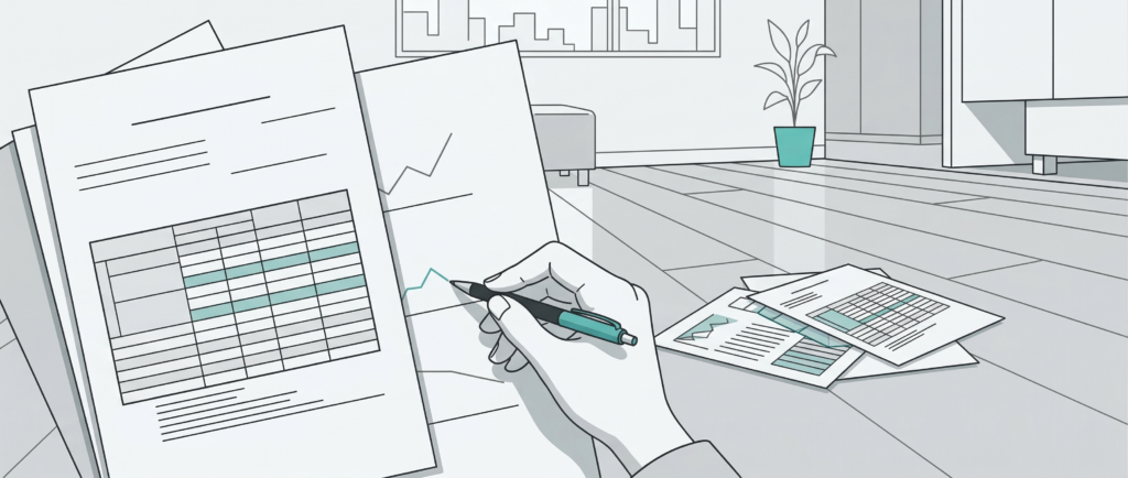 フロアコーティング耐摩耗性評価試験の結果報告書とフローリング施工の様子