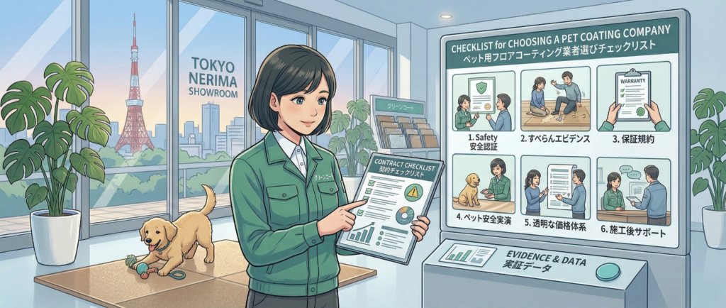 東京でペット用フロアコーティングを依頼する流れ・施工ステップのイメージ