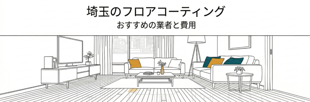 埼玉のフロアコーティング、おすすめの業者と費用を解説するミニマルなイラスト