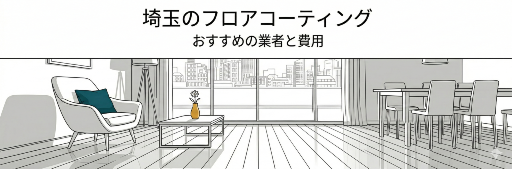 埼玉の新築住宅で床を守るフロアコーティングを、ミニマルな線画イラストで表現